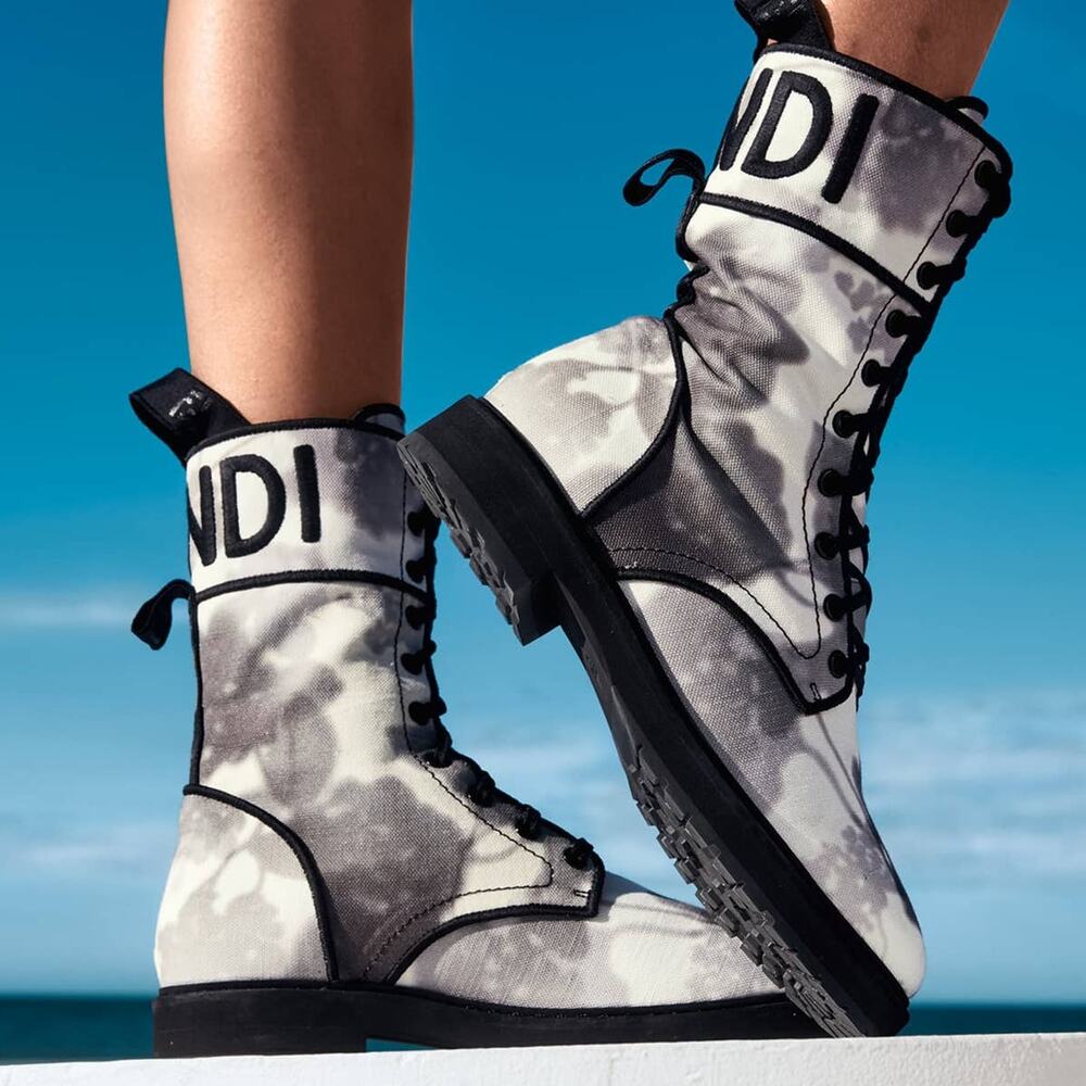 Fendi Tie Dye Grey White Black Outlined Combat Boots